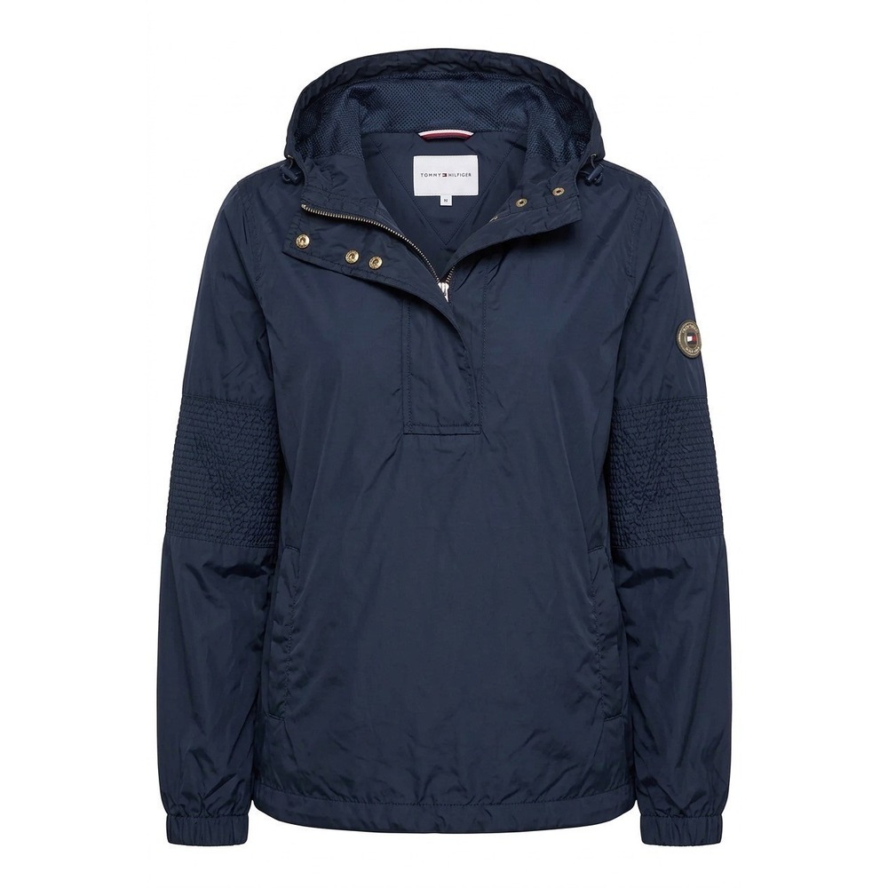 Tommy Hilfiger Mens Navy Blue Hooded Quarter Zip Windbreaker Anorak Jacket M